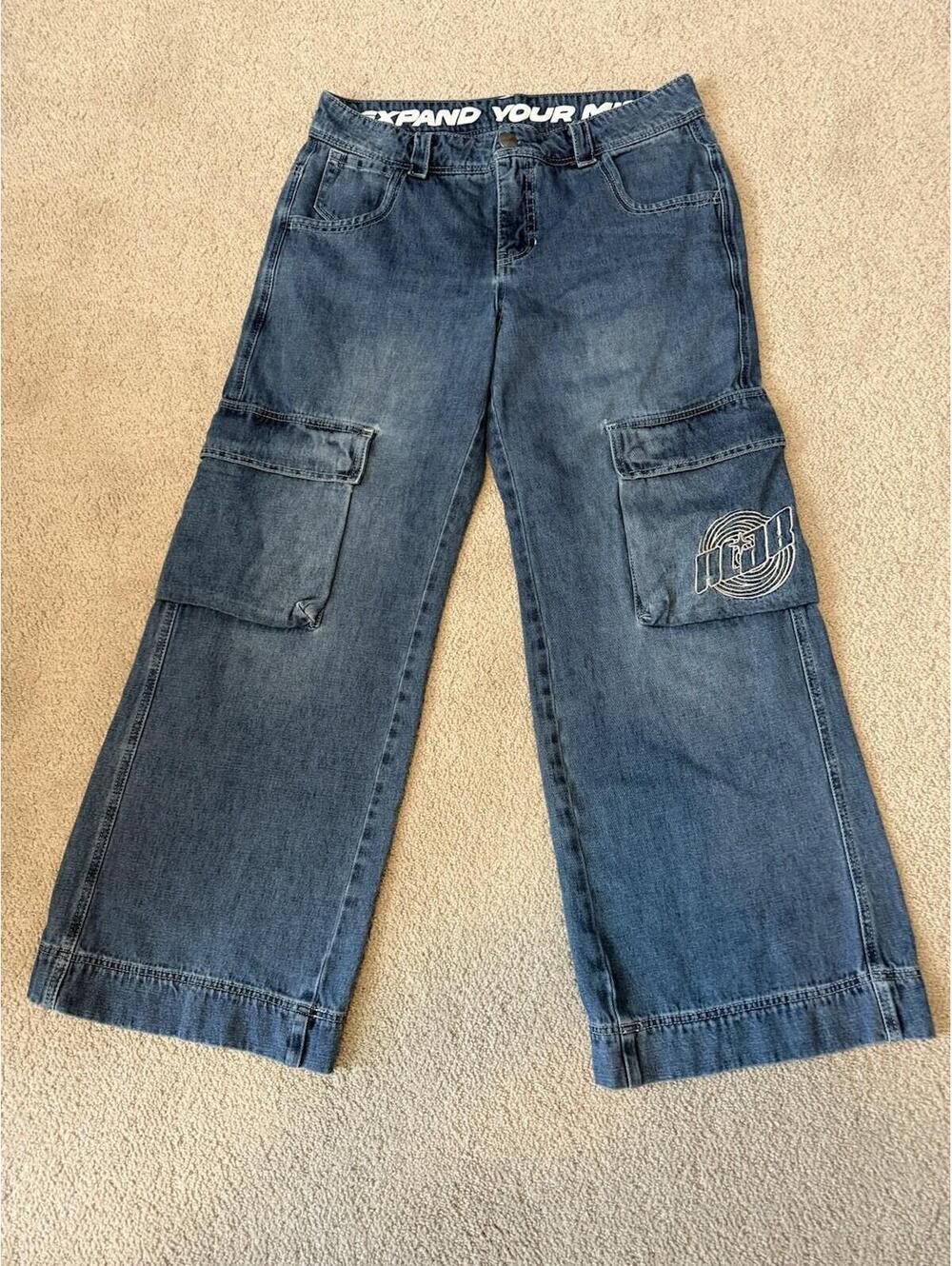 A.LAB Blue Cargo Loose Jeans Womens 10 34x29  Blue Baggy Streetwear Skater Y2K